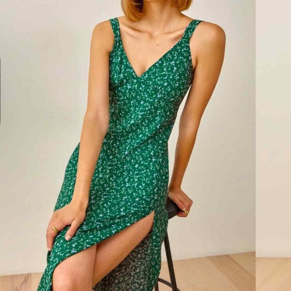 Reformation Lynda Green Floral Midi Dress